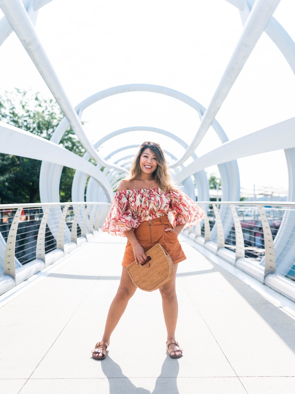 Lovers + Friends Floral Off-Shoulder Crop Top in Pink and Cream
